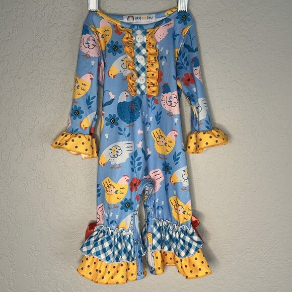 NEW Okie and Lou Chickens Hens Onesie Farm Hayride Country Baby 3-6 months - Picture 1 of 7